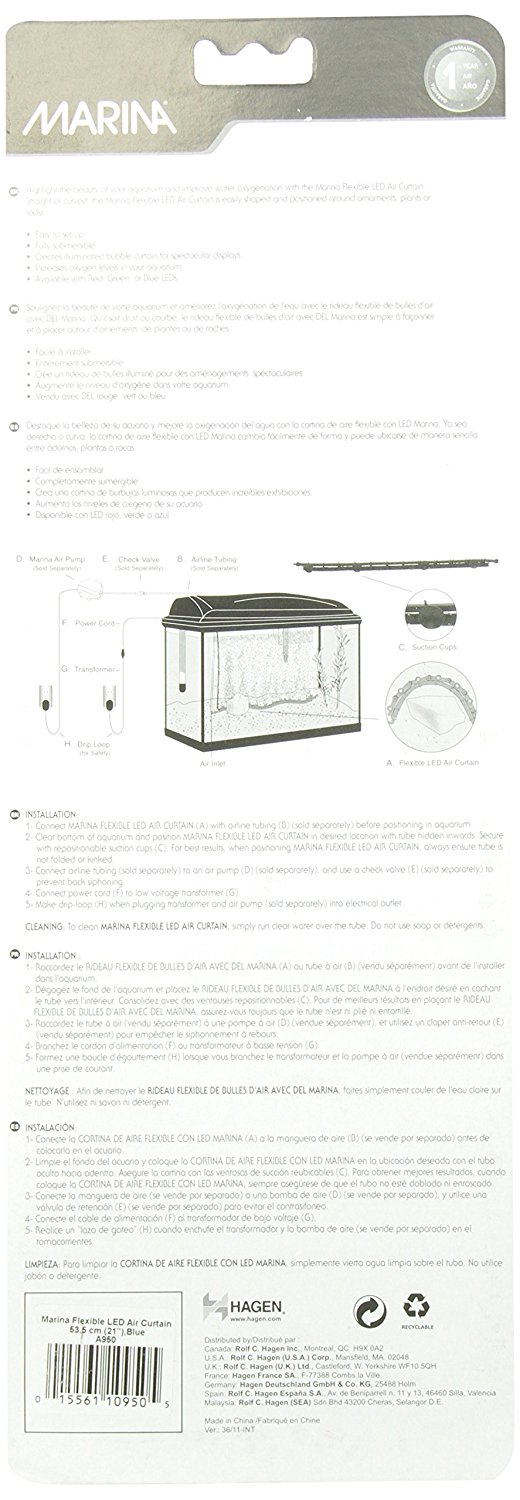 21 Inch Blue Marina Led Curtain Betta Aquarium Air Pump Fish