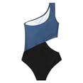 thumbnail image 2 of Inadays Women's One Piece Swimsuits One Shoulder Bathing Suits Asymmetric Swimwear Waist Cutout Monokinis, Blue Black, S, 2 of 8