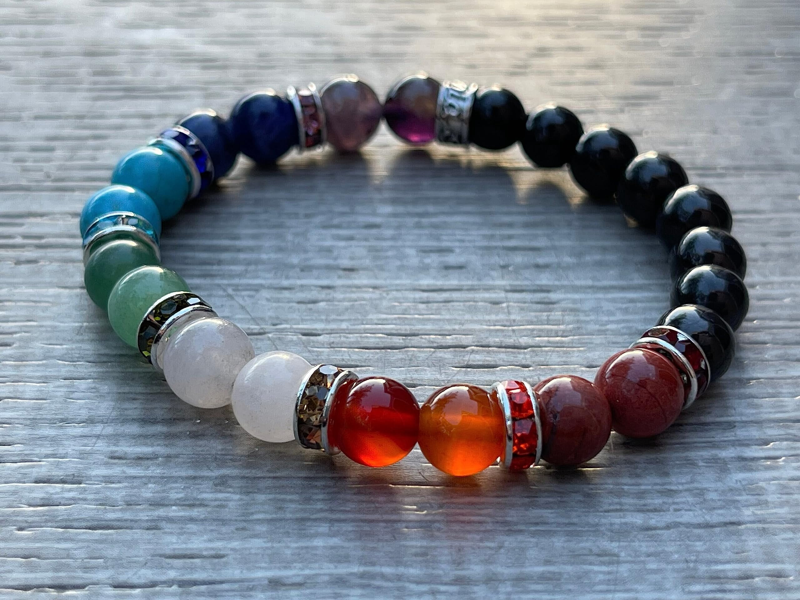 7 Chakra with Shungite Crystal Bead Bracelet 8mm, Wholesale Genuine 7 Chakra with Shungite Stretch Gemstone Bracelet, Gift for Men & Women (2)