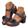 thumbnail image 3 of Yuanlong Womens Sandals Flower Ankle Buckle Strap Casual Shoes Open Toe Square Heels Comfort Beach Sandals, 3 of 9