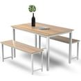 thumbnail image 1 of DKLGG 28.7 inches 3 Piece Metal Wood Xmas Dining Set for 4, 1 Table & 2 Benches, Beige, 1 of 6
