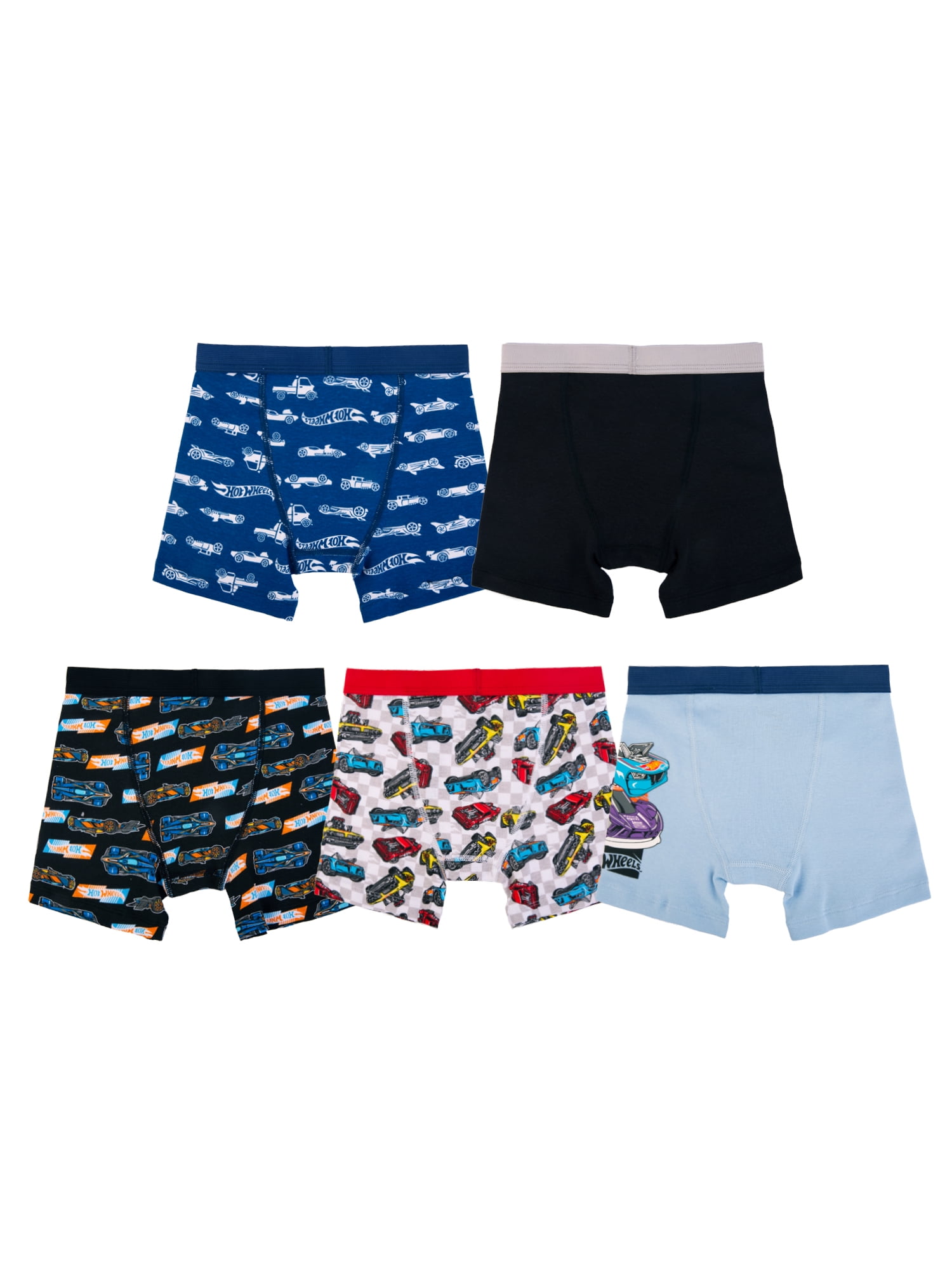 Hot Wheels Boys Cotton Boxer Brief Character Underwear, 5-Pack, Size 4-8