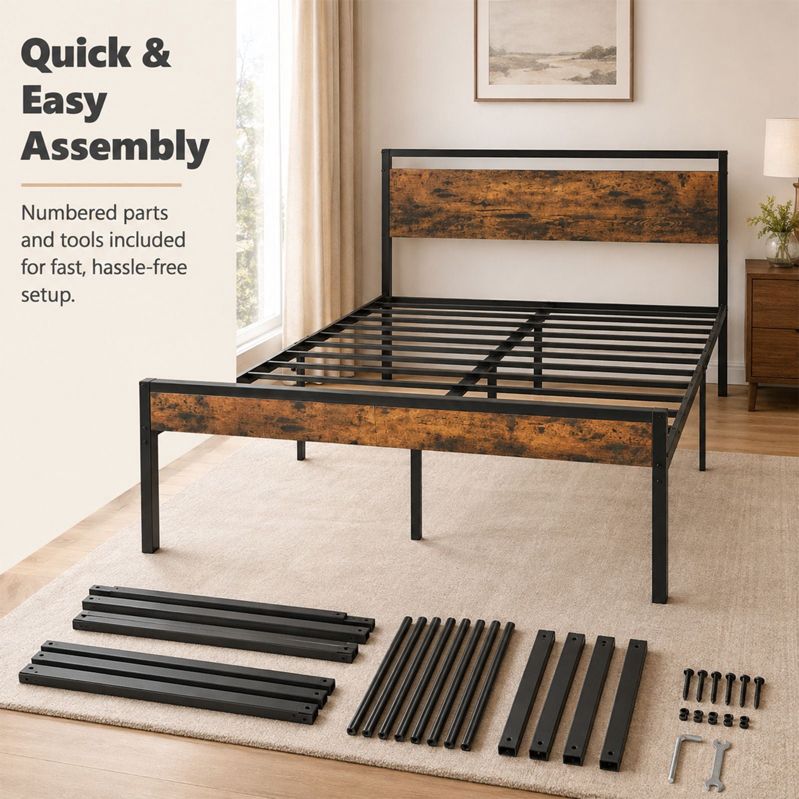 Alvantor Metal Platform Bed Frame, Mattress Foundation with Headboard and and Footboard, No Box Spring Needed Support, Noise Free, Easy Assembly