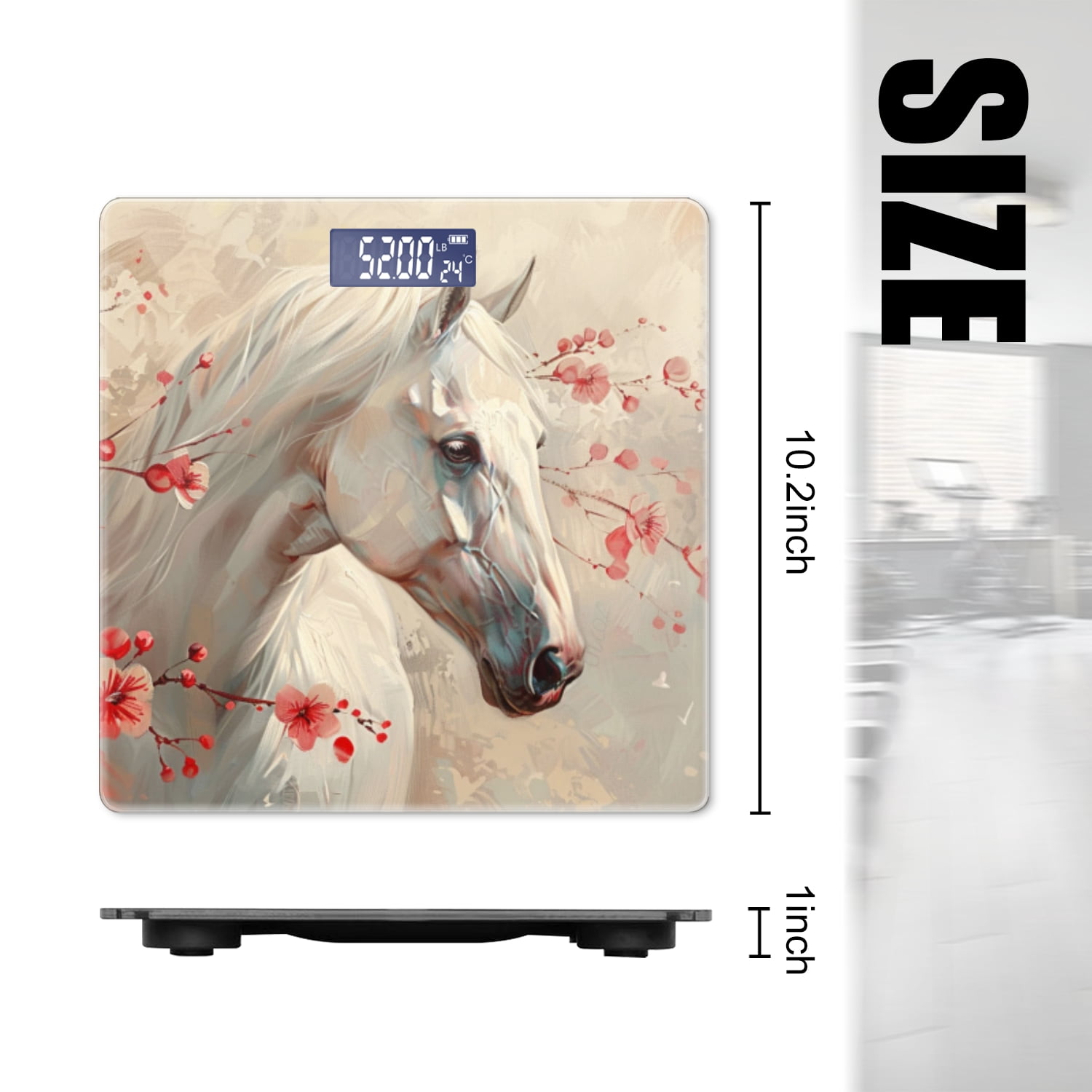High Precision Body Weight Scale Smart Bathroom Scales with Large LCD Display(400lbs),Decorative for Bedroom-White Horse Head Turned Slightly To The Left
