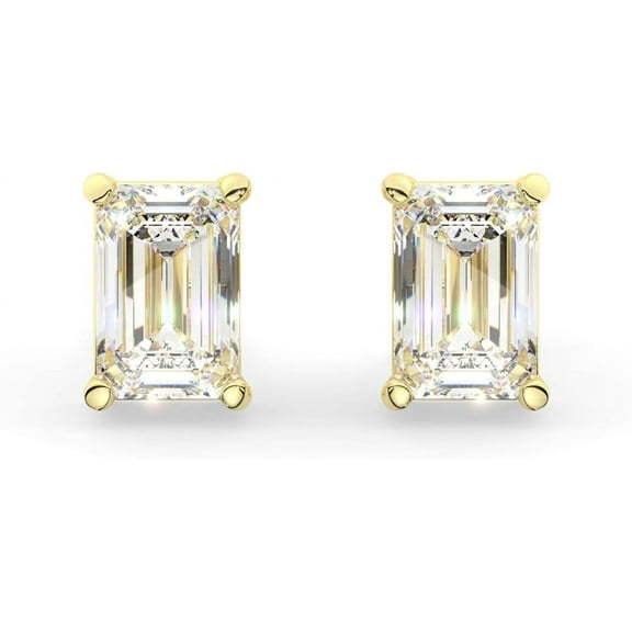 Gems Jewels 1.33 Ct Emerald Cut Diamond Push Back Stud Earring's 14K Yellow Gold Plated 925 Sterling Silver For Women's
