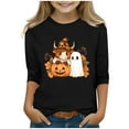 thumbnail image 2 of Feancey 3/4 Sleeve Shirts for Girls Halloween Funny Pumpkin Ghost Graphic Pullover Tops Holiday Casual Crewneck Tees Teen Girl Loose Blouses Black 5-6Years, 2 of 5