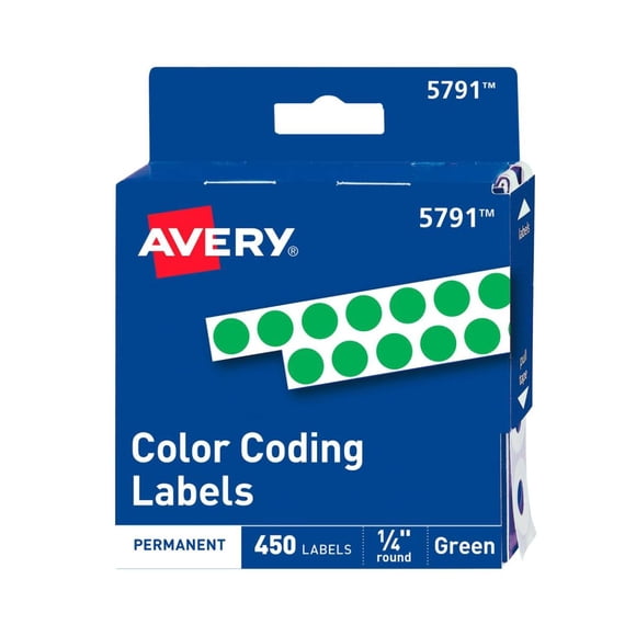 450 Etiquetas Circular Permanentes Avery Diámetro 0.6 cm Verde