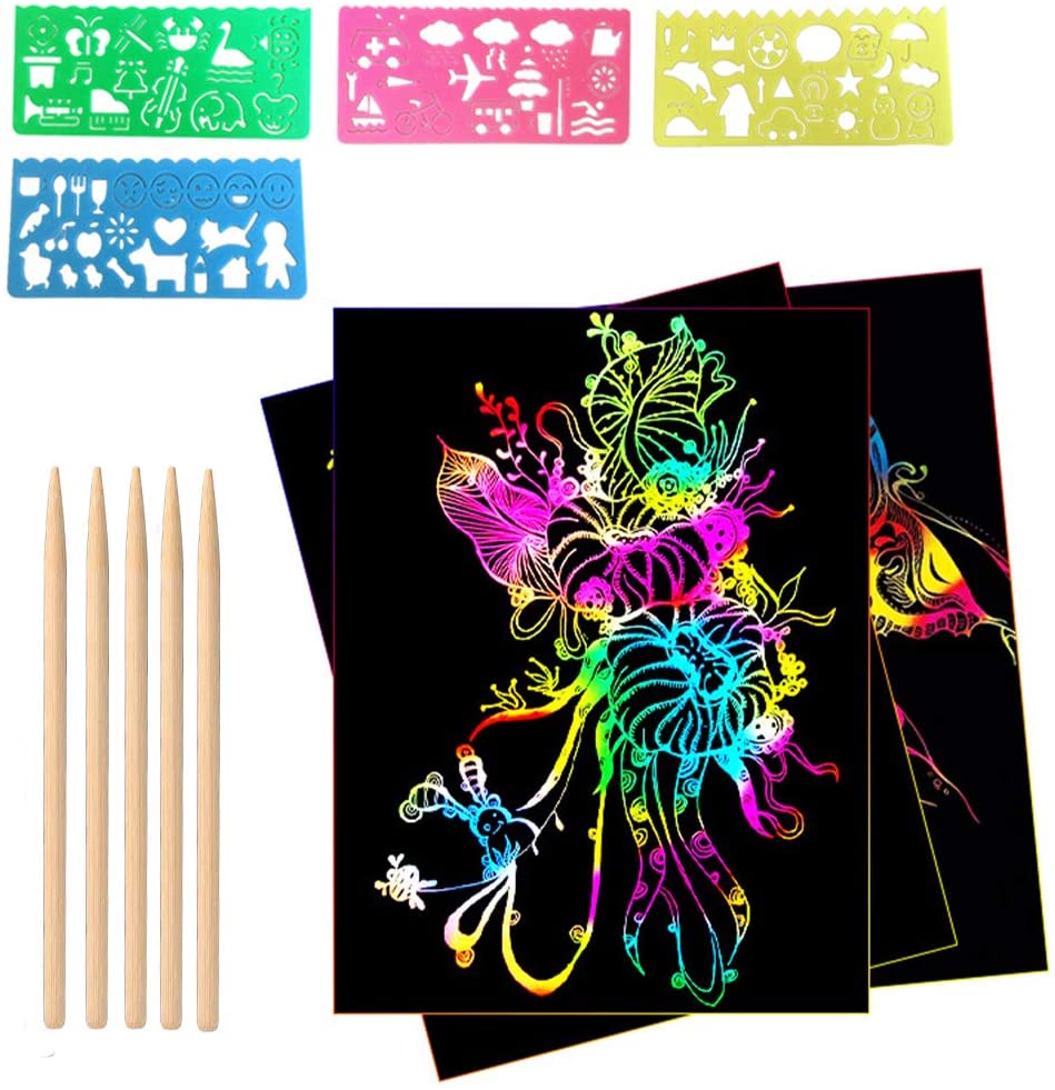 Scratch Art Paper Set, 15 Piece(11IN x 8.2IN) Rainbow Magic Scratch