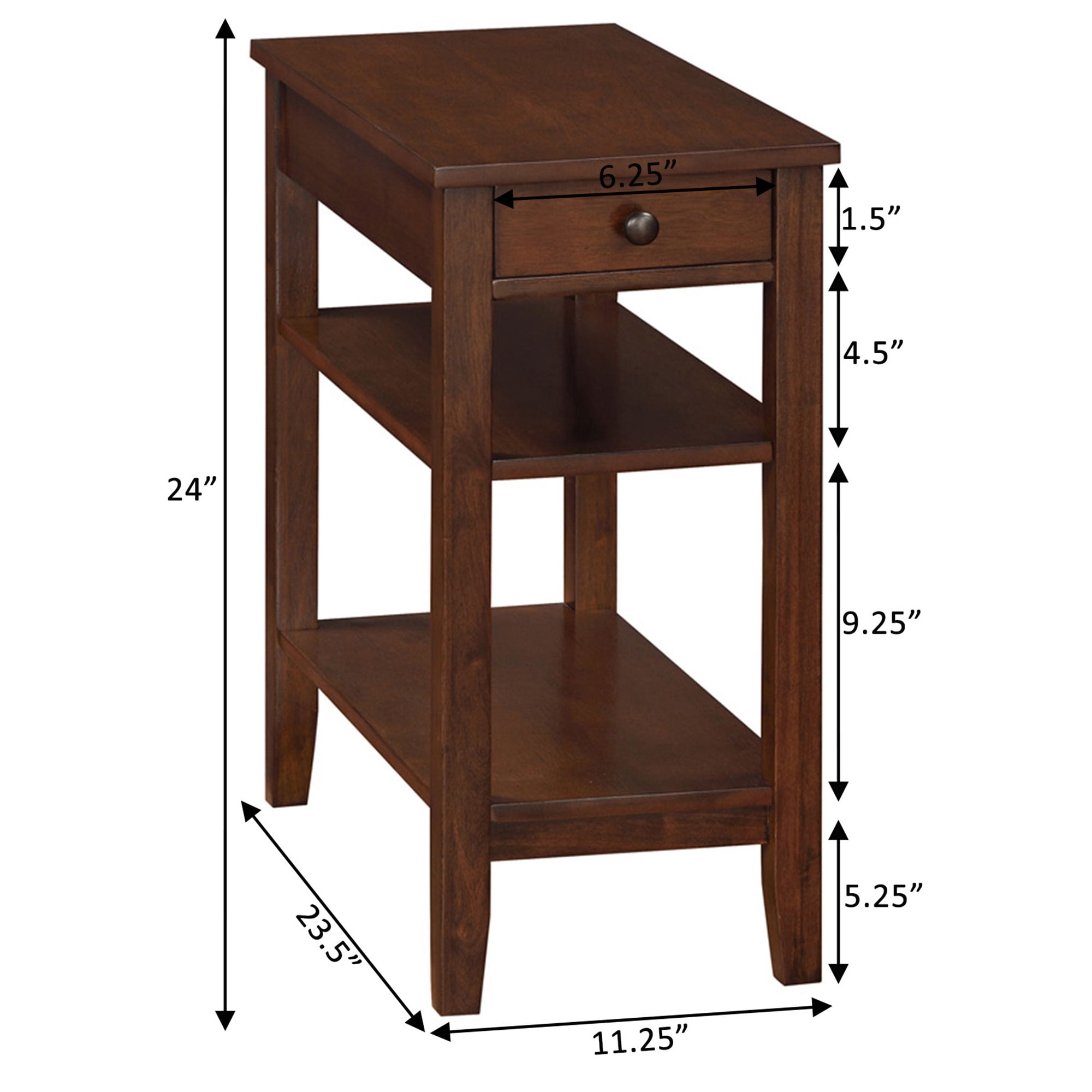 Convenience Concepts American Heritage End Table w/Charging Station and Shelves, Espresso