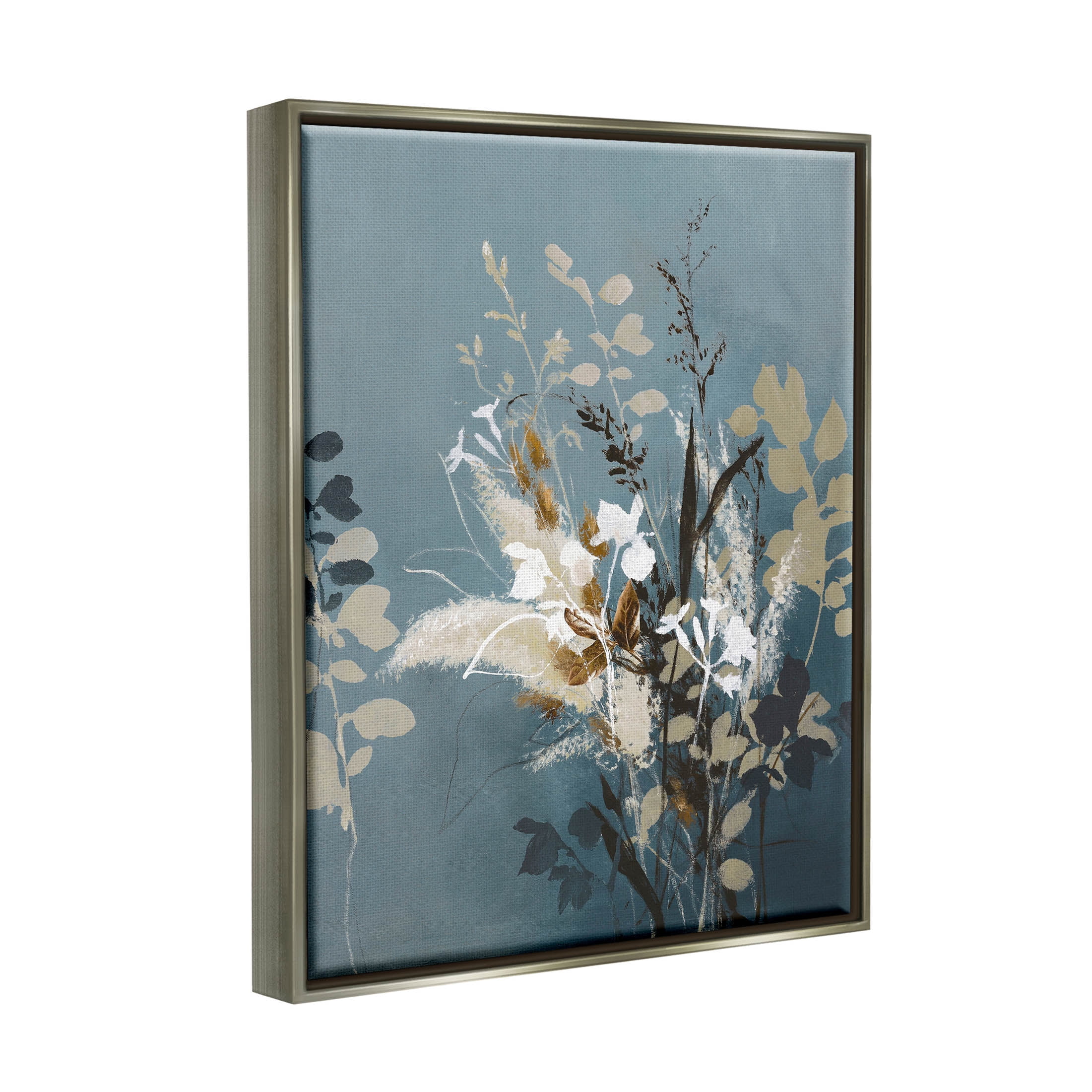 Stupell Industries Botanical Sprigs Modern Arrangement Graphic Art Luster Gray Floating Framed Canvas Print Wall Art, Design by Design Fabrikken