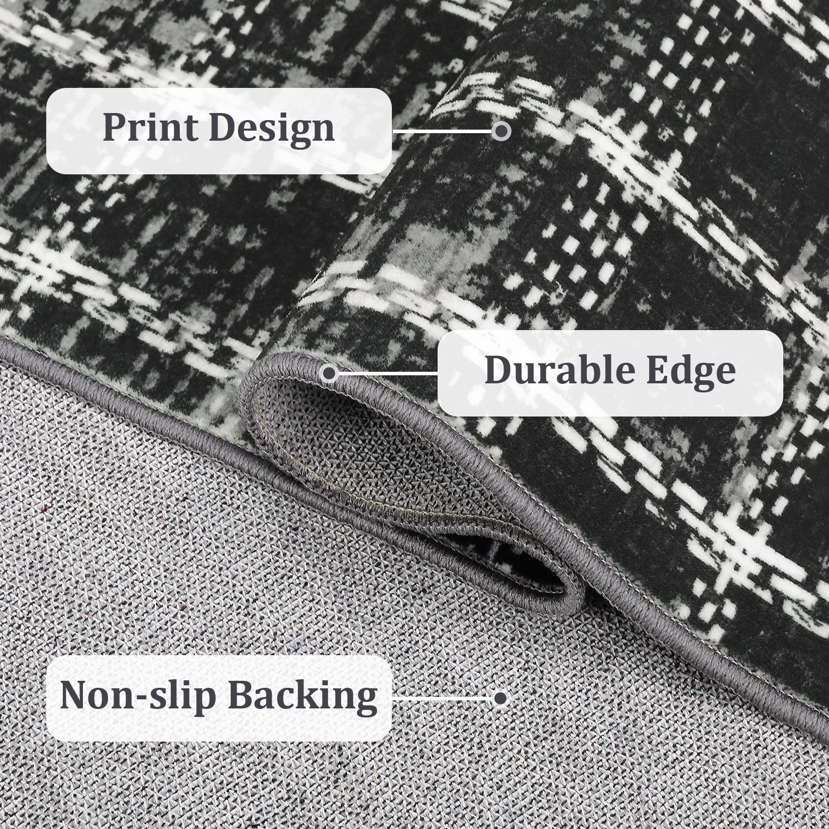 HOMERRY Area Rug 3' x 5' Rugs for Living Room Modern Washable Indoor Plaid Print Carpet, Black