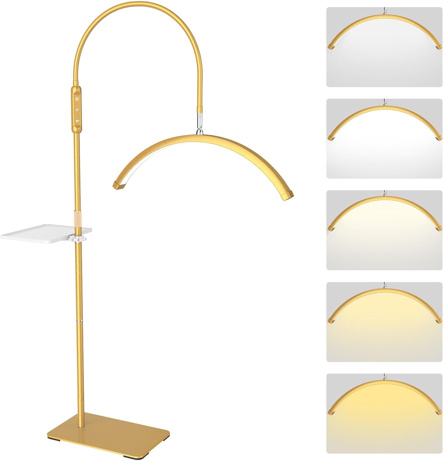 Lash Light for Eyelash Tech Led Half Moon Light Lamp for Tattoo, Lash Extensions, Nail, Beauty, for Esthetician & Artists, Adjustable Height, Dimmable Brightness, with Movable Tray (Gold)