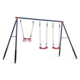 thumbnail image 3 of Delta Children FunZone Outdoor Metal 3-Piece Swing Set - Includes 2 Swings and 1 Trapeze Bar, Blue/Red, 3 of 15