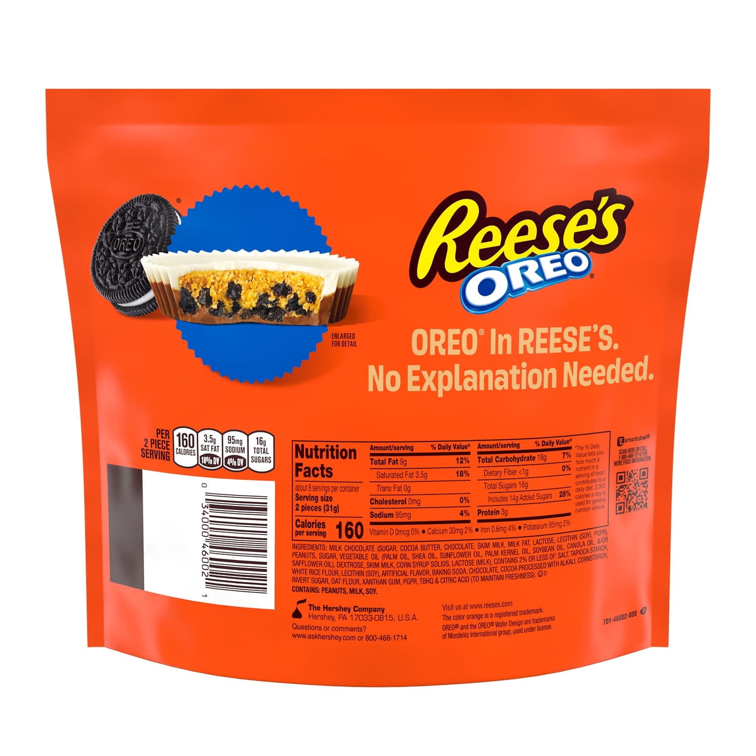 Reese's OREO Milk Chocolate and White Creme Snack Size Peanut Butter Cups Candy, Bag 8.8 oz (pack of 2)