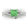 thumbnail image 2 of 3.36 ct Brilliant Princess Cut Green Zircon 14k White Gold Solitaire with Accents Engagement Bridal Wedding Ring Band Set size 8, 2 of 7