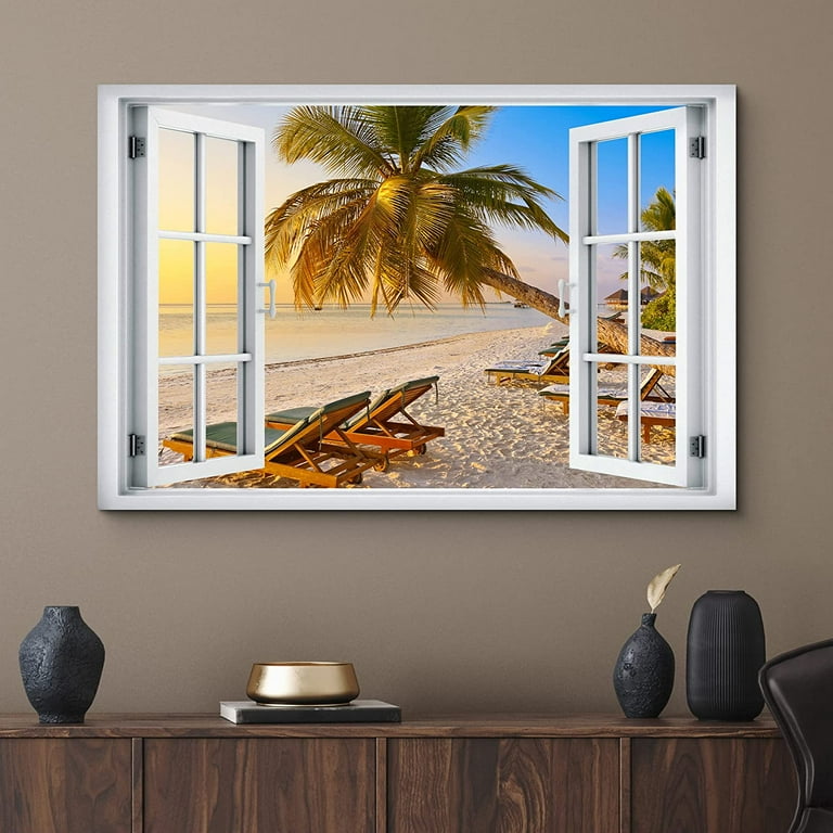 wall26 Canvas Print Wall Art Window View Relaxing Zen Tropical
