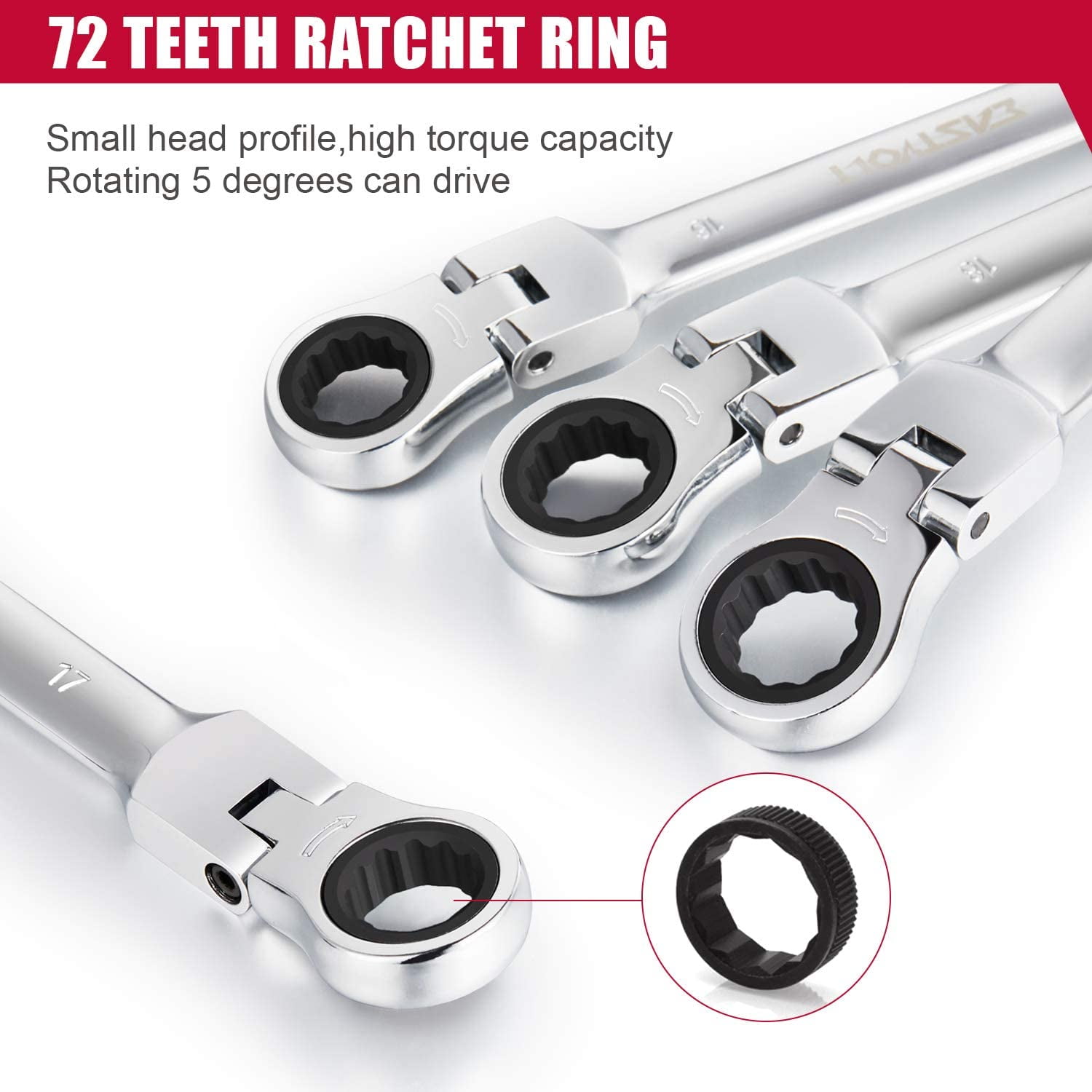 Eastvolt 12 Pieces Flex Head Ratcheting Wrench Set, Metric 8mm-19mm, Combination Ended Spanner kits, Chrome Vanadium Steel with Toolbox