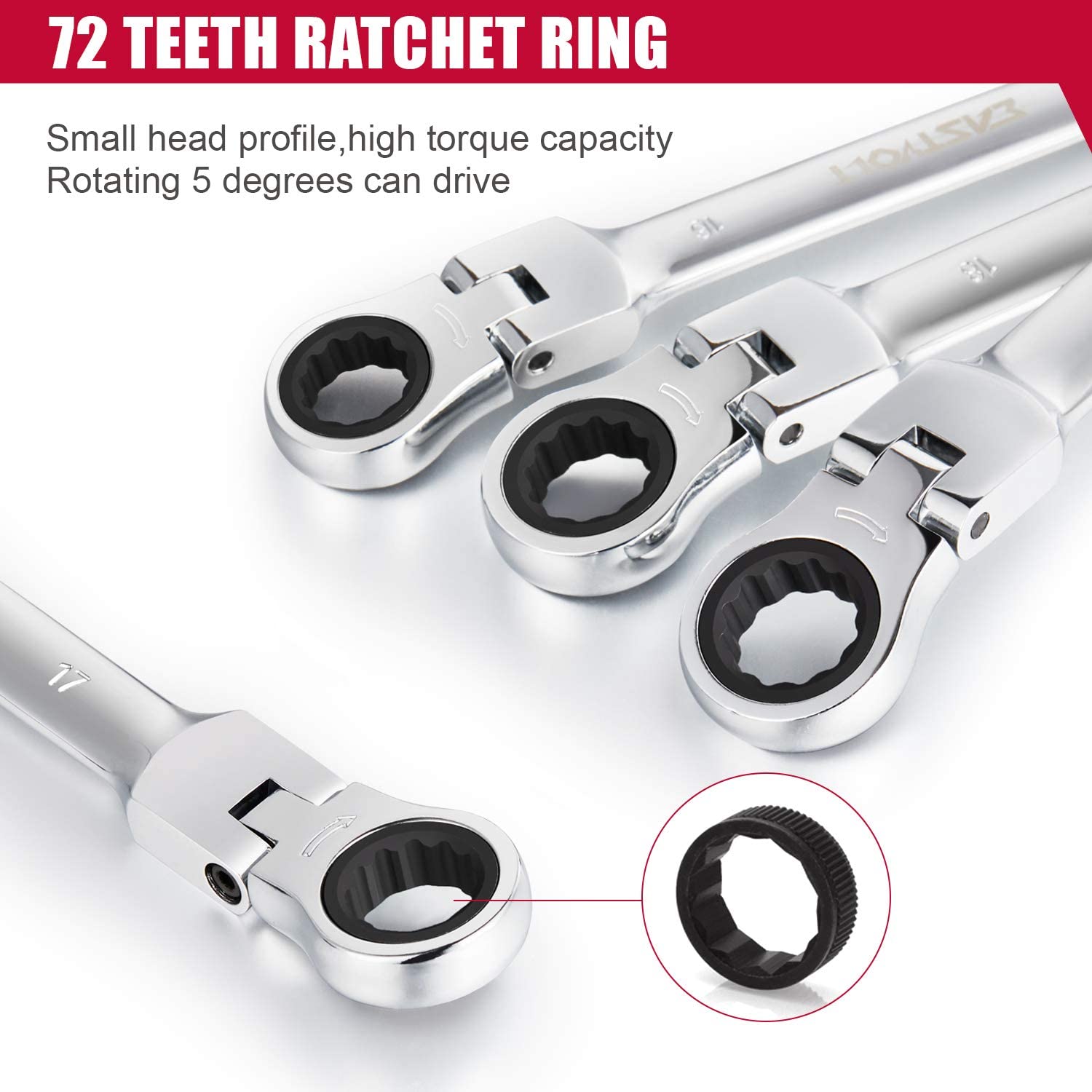 Eastvolt 12-Piece Flex Head Ratcheting Wrench Set, Metric photo 5
