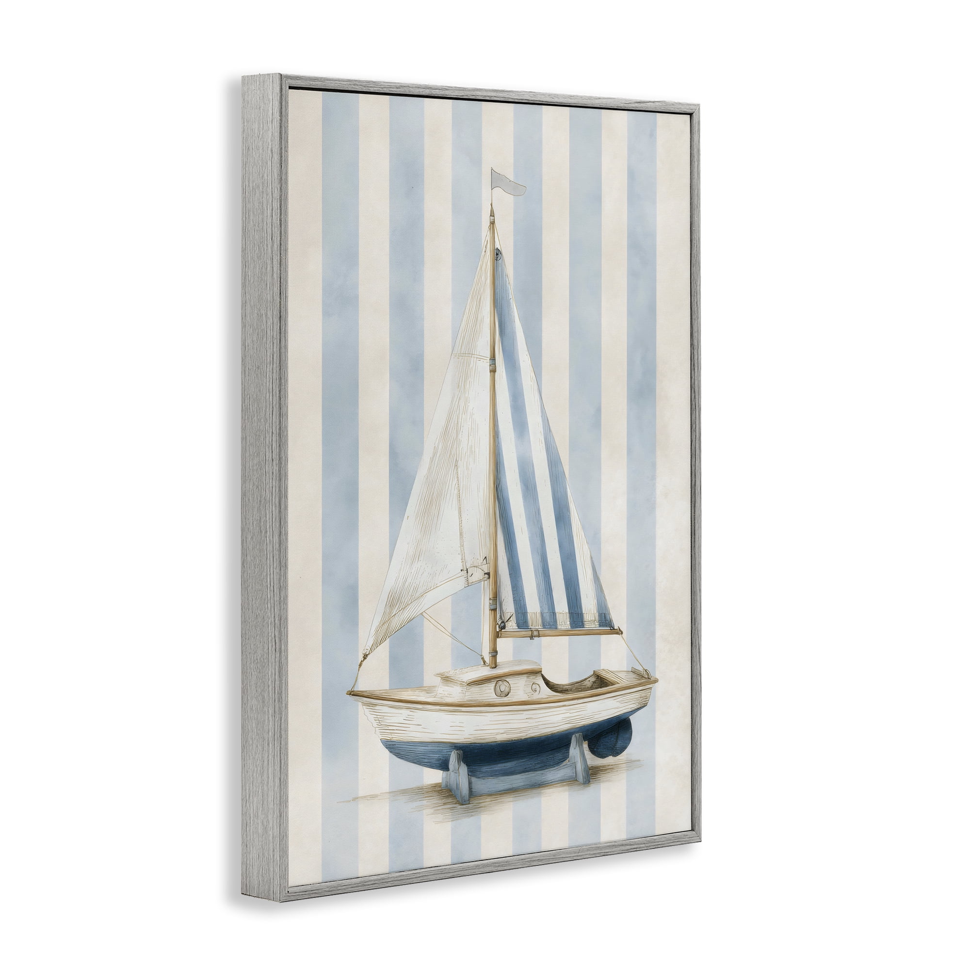 Stupell Industries Seaside Stripes Sailboat Gray Framed Giclee Art, design by Petal Prints Design