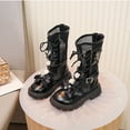 thumbnail image 4 of Cethrio Little Girls Riding Boots, Non-Slip Breathable Casual Lace-up Mid Calf Boots Black Size 11(Little Kids), 4 of 8
