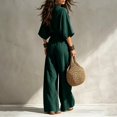 thumbnail image 5 of Clossjun Linen Sets for Women Dressy Casual Cozy Outfits 3/4 Sleeve Top & Wide Leg Pants Fall Vacation Lounge Sets for Work Out Teacher L, 5 of 6