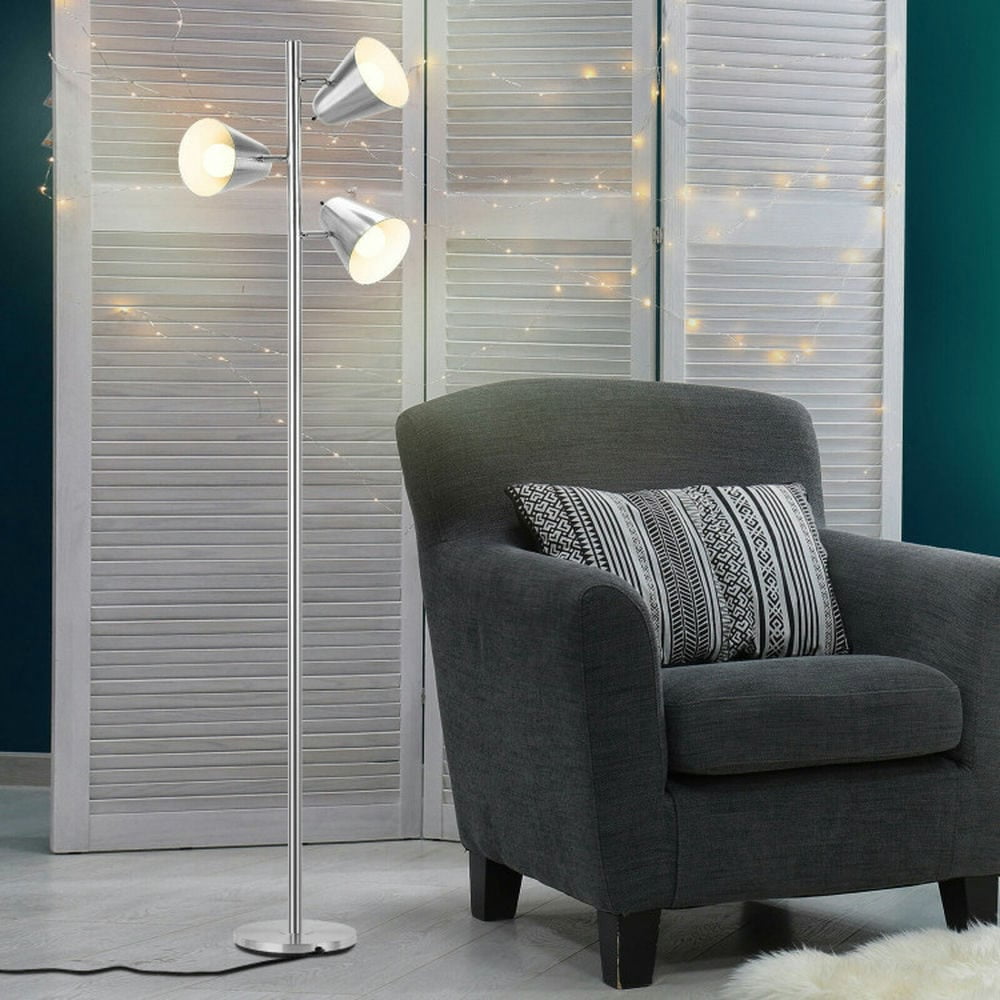 Canddidliike 64 Inch 3-Light LED Floor Lamp Reading Light, Vanity Lights for Living Room Bedroom, Silver