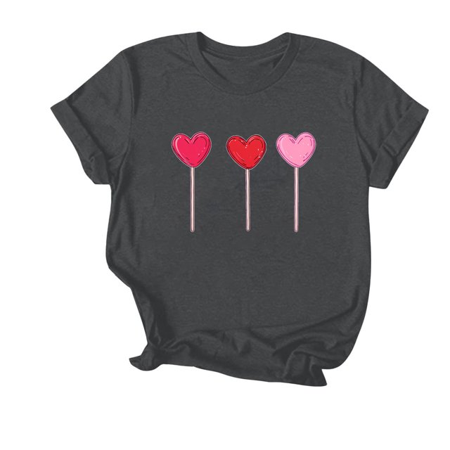 Soki T-Shirt Graphique Cœur d'Amour pour Femmes, Col Rond, Manches Courtes