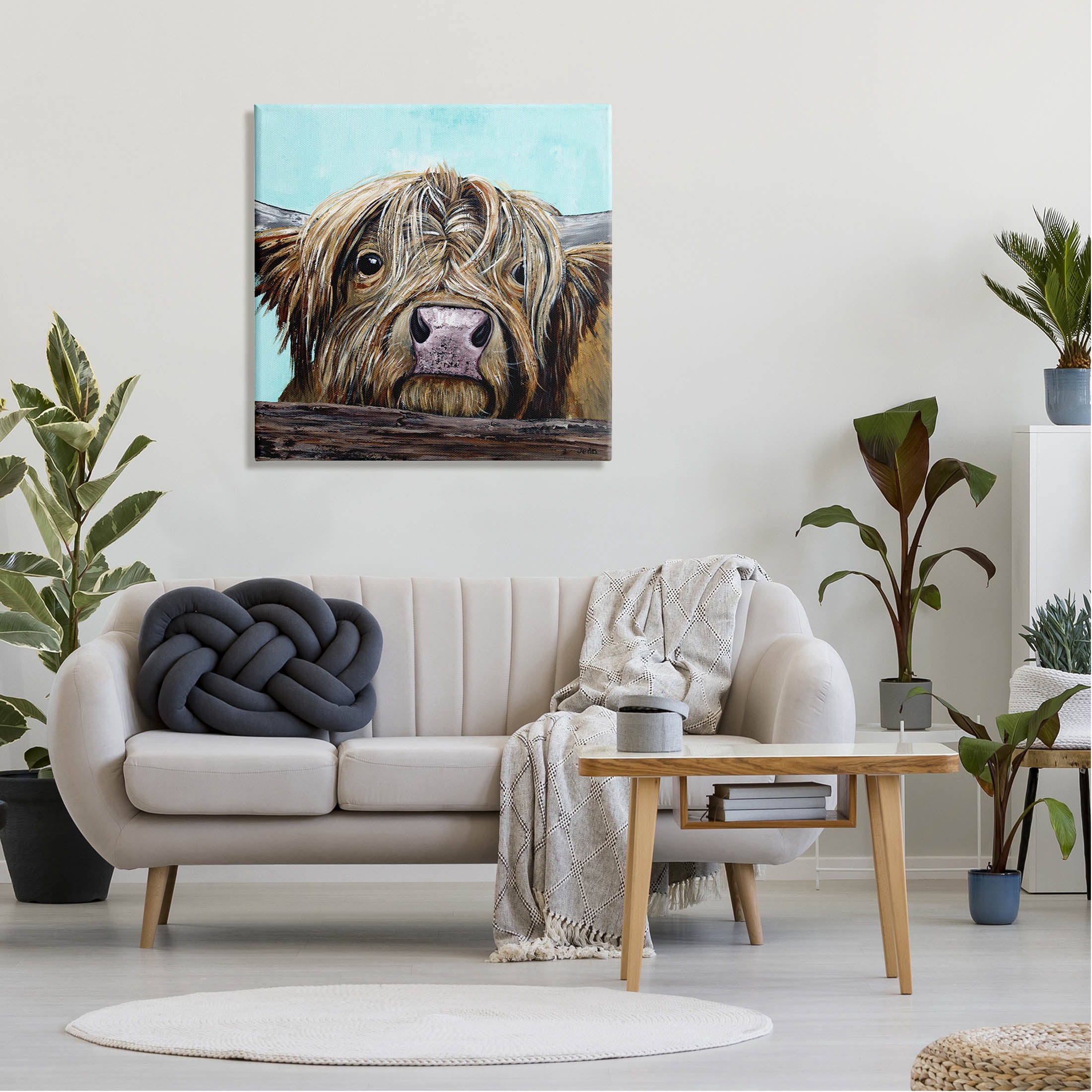 Highland Cattle Farm Animal Face Animals & Insects Painting Gallery Wrapped Canvas Print Wall Art