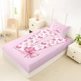 thumbnail image 5 of Erosebridal Pink Bow Letter V Twin Sheet Sets for Girls Women, Cute Buffalo Ribbon Bedding, 3pcs, 5 of 6