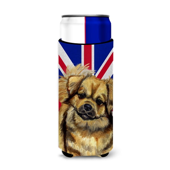 Carolines Treasures LH9499MUK Tibetan Spaniel with English Union Jack British Flag Ultra Hugger for slim cans Slim Can