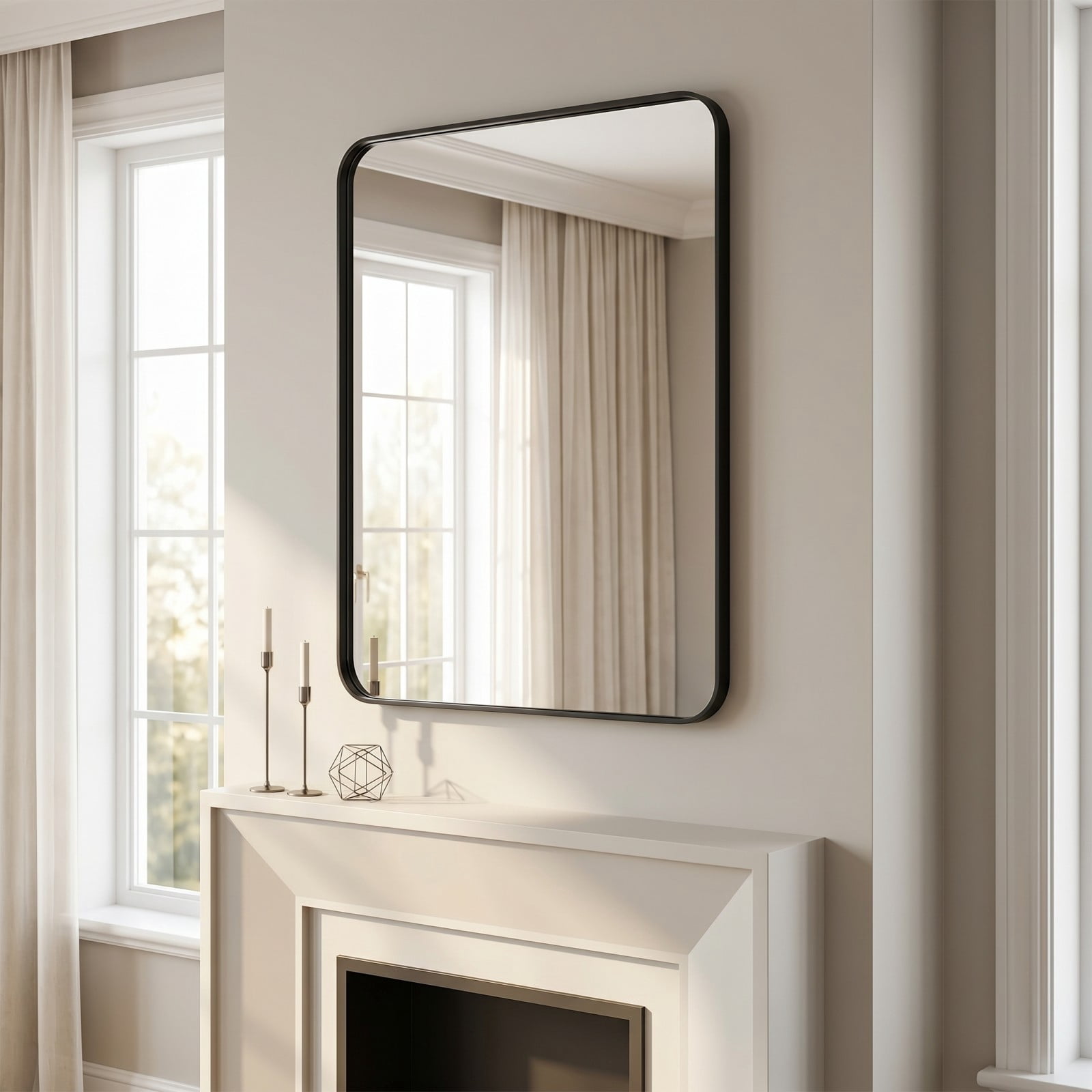 GRAHMCY 32"x40" Rectangular Bathroom Mirror Vanity Wall Mounted Mirror with Deep Frame, Black