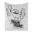 thumbnail image 1 of Fitness Soft Flannel Fleece Throw Blanket, Hand Holding a Dumbbell Grunge Sketch Get Strong Train Hard Illustration, Cozy Plush for Indoor and Outdoor Use, 50" x 70", Black Grey White, by Ambesonne, 1 of 6
