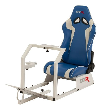 GTR Racing Simulator GTA-WHT-S105LBLWHT GTA 2017 Model White Frame with Blue/White Real Racing Seat, Driving Simulator Cockpit Gaming Chair with Gear Shifter (Best Racing Simulator Seat)