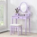 Makeup Vanity Table and Stool Set, Purple