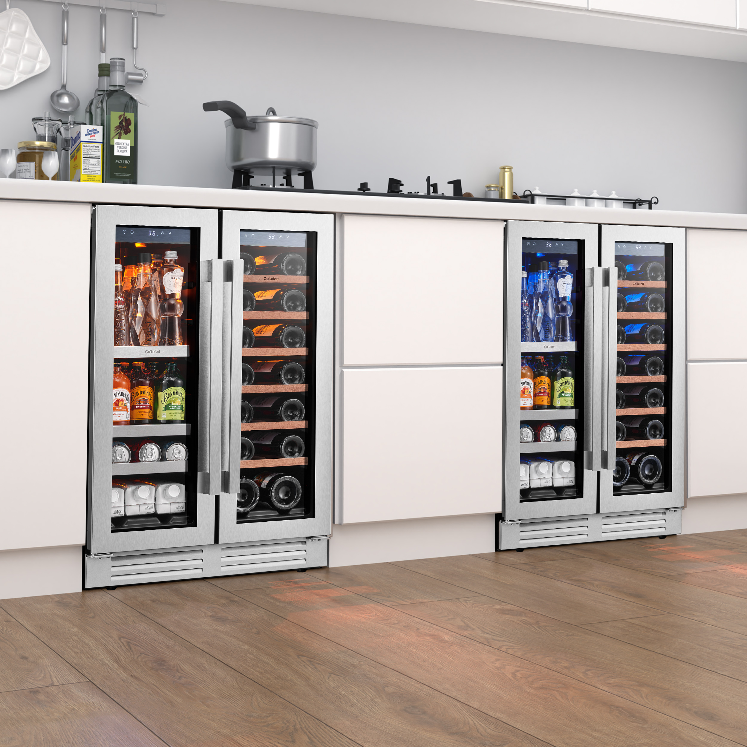 Ca'Lefort Wine Cooler Beverage Refrigerator, Hold 160 Cans and 40 Bottles Dual Zone Wine Fridge Freestanding & Built-in with Stainless Steel frame for Kitchen Office