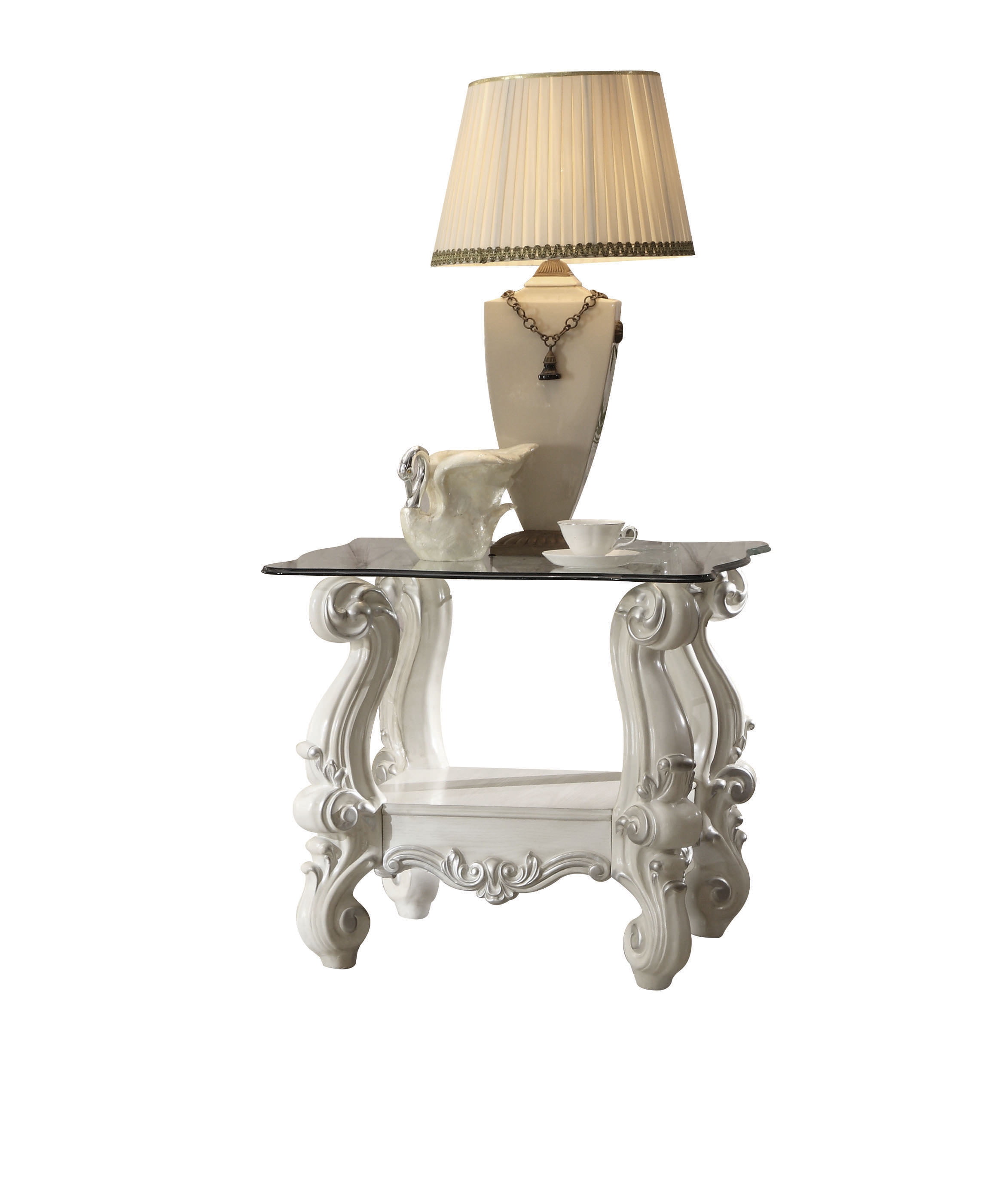 Acme Versailles End Table Bone White & Clear Glass