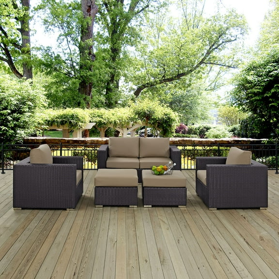 Modway Convene Wicker 5 Piece Sofa Patio Conversation Set