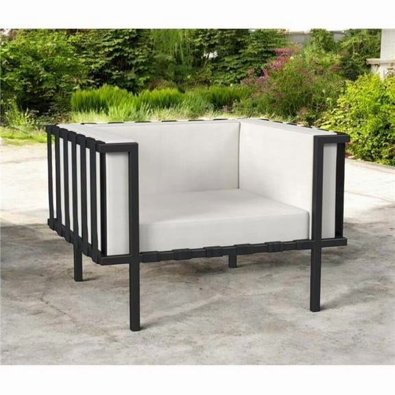 HomeRoots 527084 33 in. Metal Outdoor Arm Chair with Off White Cushion, Black