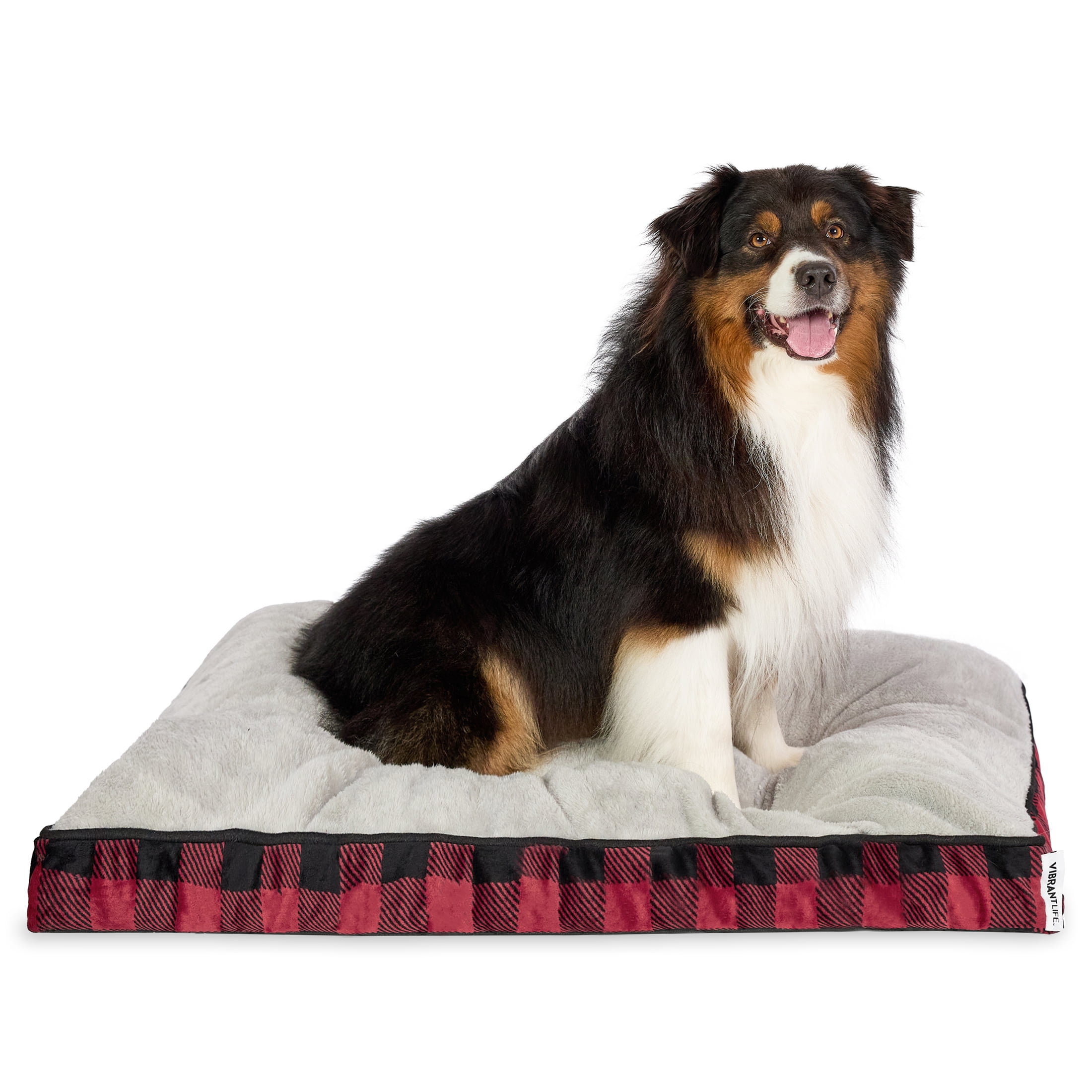 Vibrant Life Large Deluxe Gusset Pillow Pet Bed, Red and Black Plaid, 32" x 42"