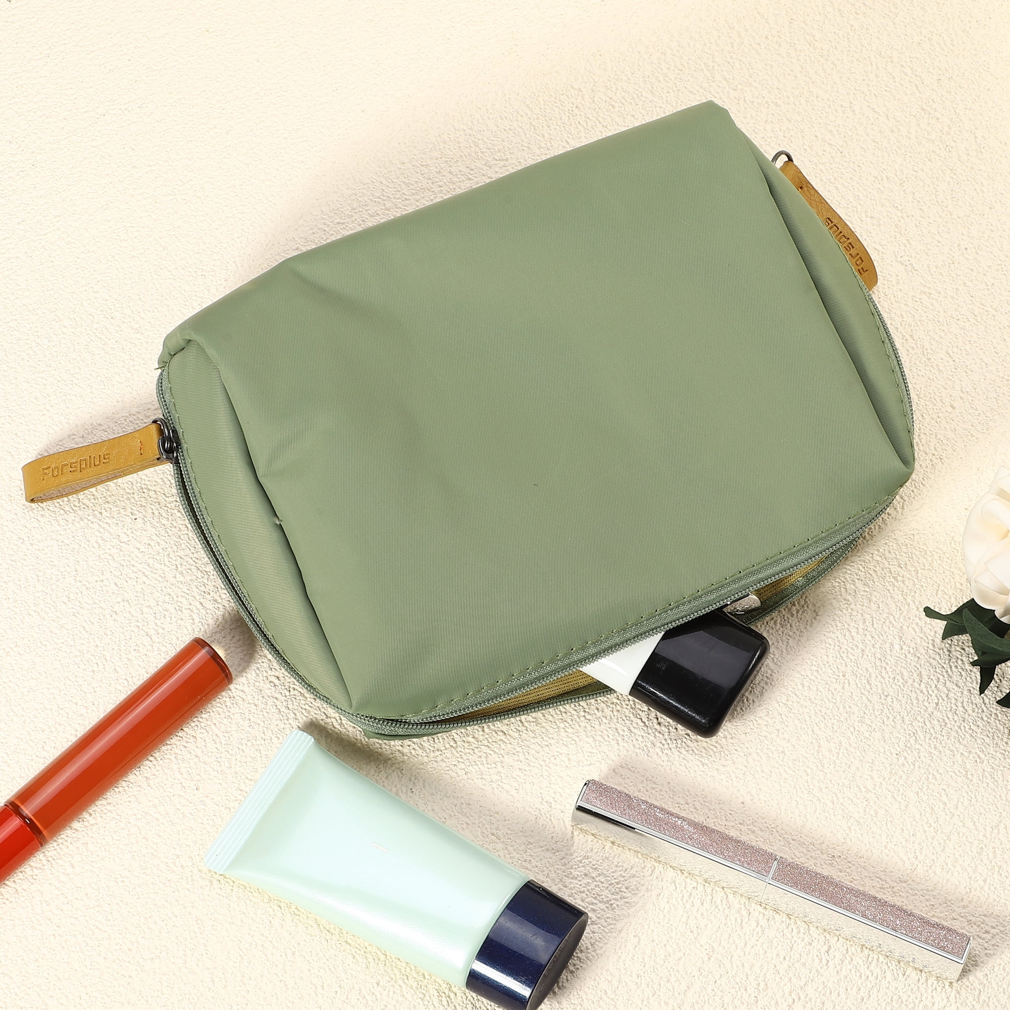 Unique Bargains Great Large Durable Storage Makeup Bag for Purse Travel Dark Green Beige