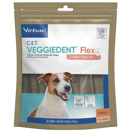 Virbac C.E.T. VeggieDent Flex + Joint Health for Small Dogs 11-25 lbs, 30 chews