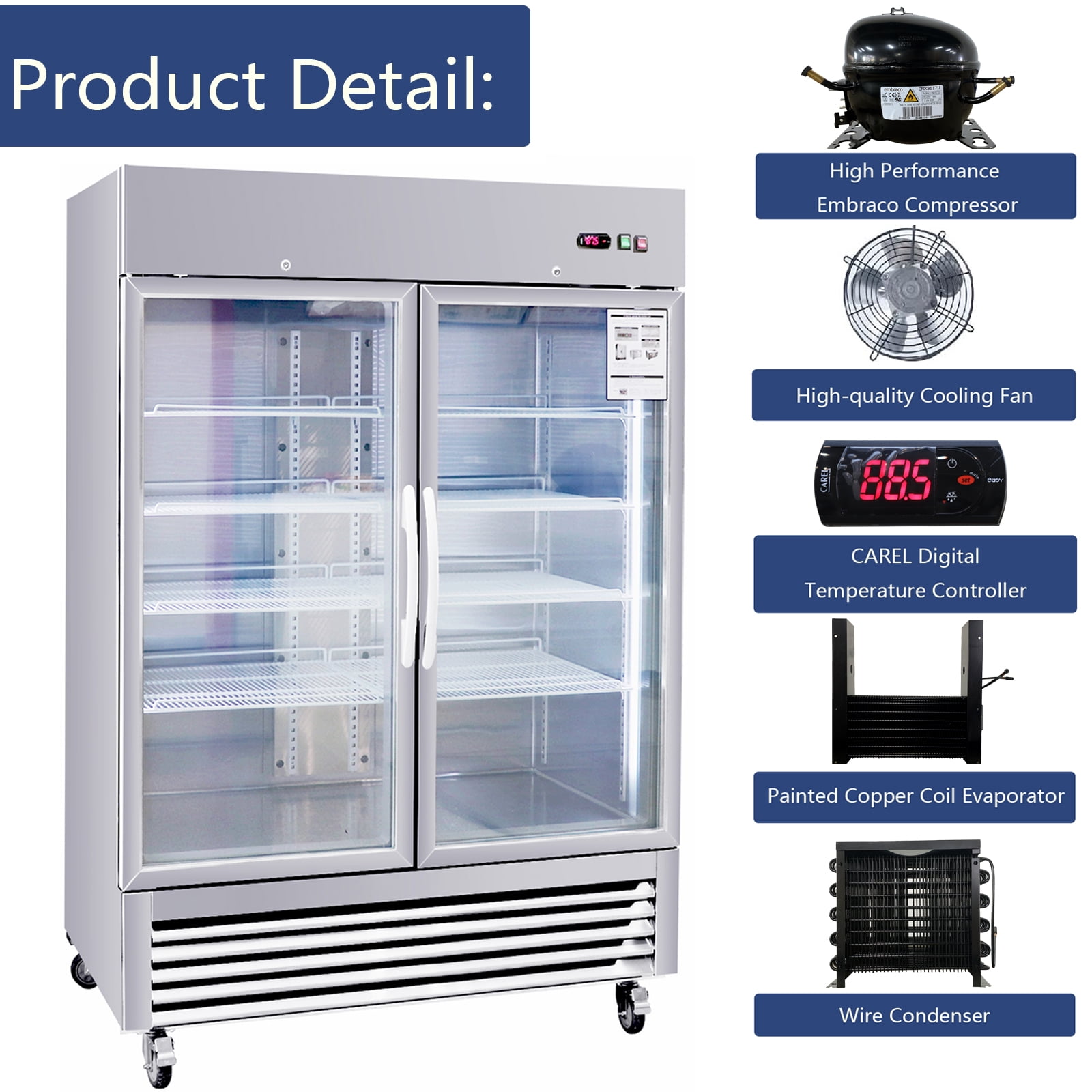 Camellia River 54" Commercial Display Refrigerator, Double Glass Door Merchandiser