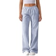 thumbnail image 2 of Comfy Pants Women Striped Drawstring Elastic Waist Lounge Casual Pants with Pockets Summer Straight Fit Trousers, 2 of 8