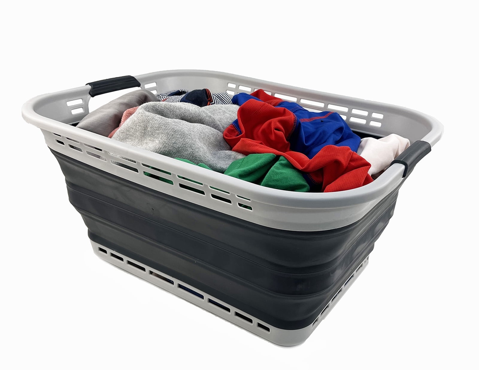 SAMMART 42L (11 Galloons) Collapsible Plastic Laundry Basket - Foldable Pop Up Storage Container/Organizer - Portable Washing Tub - Space Saving Hamper/Basket