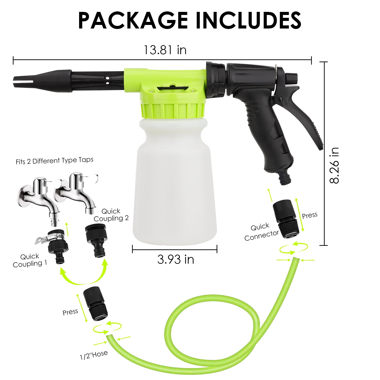 Car Wash Foam Gun, Microfiber Wash Mitt, Car Foam Sprayer, Car Wash Kit, Foam Cannon Garden Hose, Spray Foam Gun Cleaner, Car Accessories for Men, Snow Foam Blaster(Green)