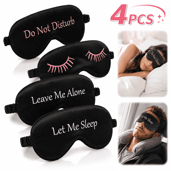 Ustris 4 Pack Eye Mask for Sleeping Silky Funny Soft Satin Sleep Shade Cover Blindfold with Elastic Strap Travel Nap Blackout for Women Men