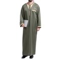 thumbnail image 4 of Pompotops Robe Musulmane pour Hommes Robe Arabe Motif Broderie Manches Longues Col Montant Poche Longue Chemise Mode Décontractée Robe en Solde, 4 of 6
