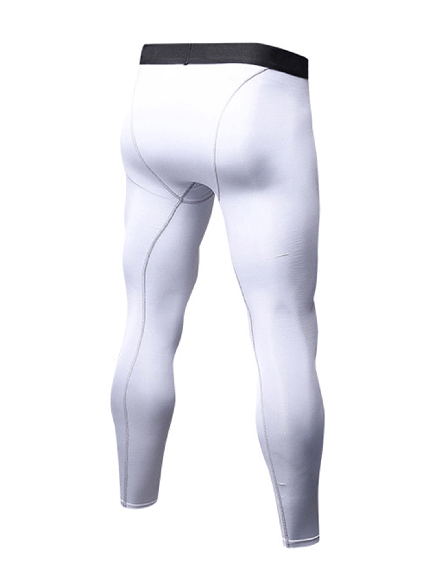 Glonme Mens Compression Pants Elastic Waist Tights Solid Color Base Layer  Workout Stretch Sport Pant Sweat-wicking Quick Dry Leggings White M