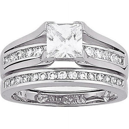 2.75 Carat T.G.W. Cubic Zirconia Silver tone 2 piece Wedding Ring Set