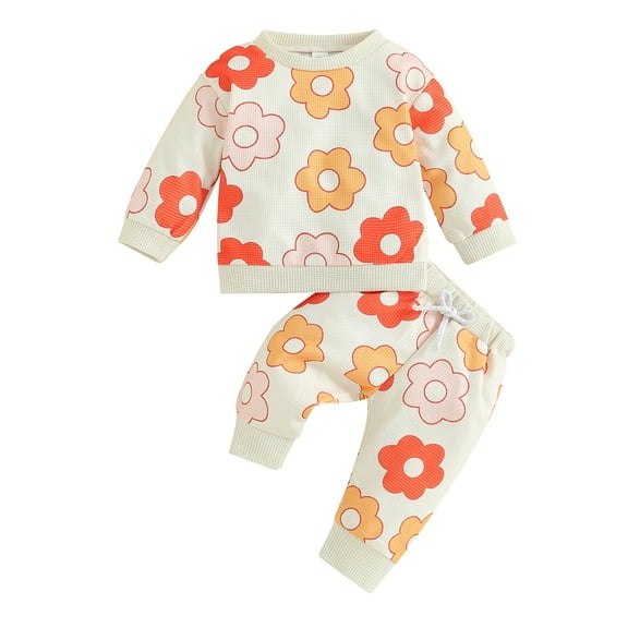 Bagilaanoe 2PCS Newborn Baby Girl Pants Set Flower Long Sleeve Sweatshirt Pullover Tops   Drawstring Sweatpants 6M 12M 18M 24M Infant Casual Sweatsuits